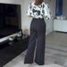 Women's Clothing Retro Black Satin Full Body Floral Trumpet Sleeve Top Suit High Waist Casual Commuter Trousers_ecoleips.com