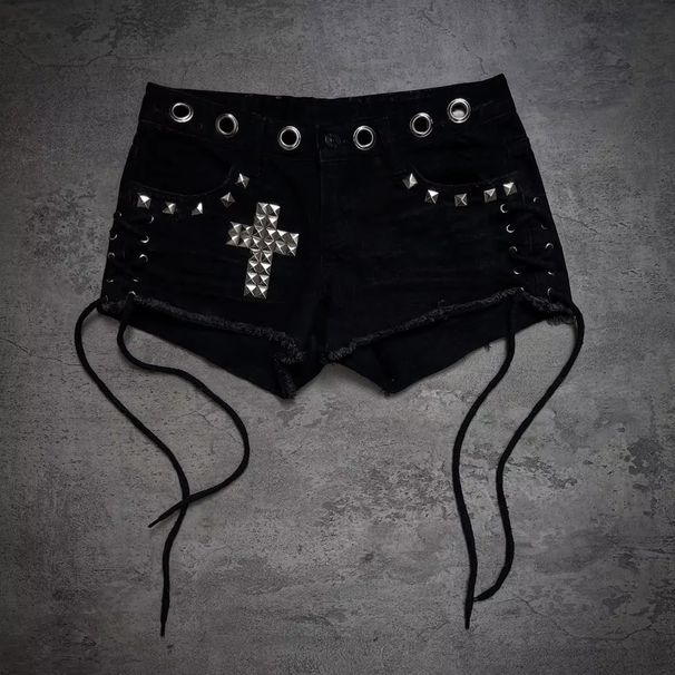Y2K Summer Men's And Women's High Street Gothic Cross Rhinestone Design Trendy Niche Millennial Shorts_ecoleips.com