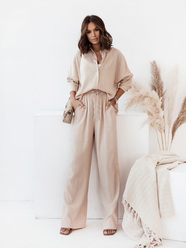 Women's Loose Stretch Wrinkled Long Sleeve Shirt Wide Leg Pants Casual Autumn Winter Outfit European American Style_ecoleips.com