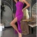 Women's French Style Asymmetric Off-Shoulder Long Dress With High Slit, Elegant Sleeveless Bodycon Midi Dress For Summer Evenings & Special Occasions_ecoleips.com
