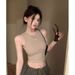 Gray Camisole With Chest Pads For Women, Summer Hot Girl Inner And Outer Wear Short Sleeveless Backless Top_ecoleips.com