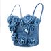Women's Clothing Hand Beaded Flowers Embellished High End Sexy Camisole Denim Fishbone Corset_ecoleips.com