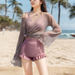Swimming Suit For Women Solid Color Slimming One-piece Dress Style Conservative Waist Tightening Slimming Vacation Swimsuit_ecoleips.com