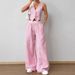 Women's Clothing Women's Striped Vest & Pants Set – Office Chic Cotton-Linen Suit (S-L, Grey/Pink)_ecoleips.com