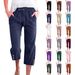 Women's High Waist Capri Pants Spring/Summer Solid Color Cotton Linen Loose Fit Drawstring Casual Trousers_ecoleips.com