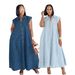 TW875 Slimming Retro Collared Pocket Wide Hem Button down Denim Skirt for Women European And American Style Summer Maxi Skirt_ecoleips.com