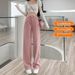 Dirty Pink Wide-leg Jeans For Women, 2026 Spring And Autumn New Style, High-waisted, Straight, Loose, Floor-length Pants_ecoleips.com