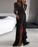 Women's Clothing Hip Wrapped Mid Waist Black Literary Mesh Sequins Temperament Commuter Long Skirt Dress_ecoleips.com