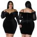 Women's Clothing large size velvet fabric dress Sexy V-neck hip-hugging large size dress see-through long sleeves_ecoleips.com