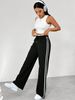 Women's Clothing Japanese High-Waisted Wide Leg Pants – Flowy Elastic Waist Lounge Pants For Petite Women (Black/Grey/Red/Navy)_ecoleips.com