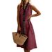 Women's Clothing Women's Elegant Color Block Midi Dress Ruffle Sleeveless Cotton And Linen Blend Style For Formal & Casual For Women_ecoleips.com