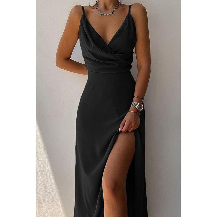Summer V-Neck, Strapless, Slit, Fashionable, Fitted Dress For Women_ecoleips.com