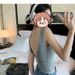 Zhang Beibei's Same Style American-style Cross-back Tank Top For Women, With Square Neckline, Slim Fit, Built-in Chest_ecoleips.com