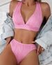 Women's Clothing Solid Color Halter Neck Strap Split Swimsuit Female Sexy Bikini Swimwear_ecoleips.com