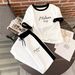 Women's Trendy Graphic Print Two-Piece Set – Summer Casual Short Sleeve Top & Shorts Outfit (White, S-XL, Comfortable Loungewear Matching Set)_ecoleips.com