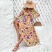 Spring Summer Women Casual Vacation Dress Contrast Color Print V Neck Long Sleeve Midi Dress_ecoleips.com