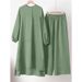 H728 Muslim Women's Urban Sportswear Two-Piece Elegant Long Sleeve Shirt Loose Fashion Wide-Leg Pants Set_ecoleips.com