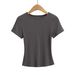 Women's Clothing Solid Color Round Neck Tight Short Sleeve Top Female Slim Thread T Shirt_ecoleips.com