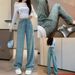 Women's Clothing High Waist Straight Leg Jeans Rhinestone Embellishments Skinny Fit Wide Leg Denim Pants Sparkly Stretch Comfort Casual Party Wear_ecoleips.com