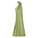 Women's Slim Fit Long Dress Fashionable Summer Halter Neck Backless Simple Flowing Ribbon Detail_ecoleips.com