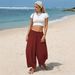 Women's Linen Wide Leg Trousers Bohemian Summer Casual Patchwork Loose Elastic Waist European And American Style 2026_ecoleips.com