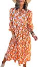 2024 New Casual Loose Long-Sleeve V-Neck Women's Bohemian Floral Flowing A-Line Dress_ecoleips.com