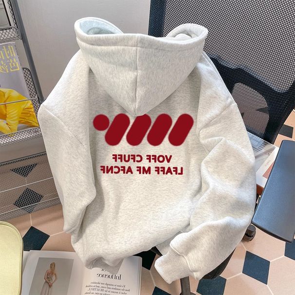 Couple Hooded Sweatshirt American Style Fleece Lined Thickened Long Sleeved Casual Trendy Top for Women Autumn Winter New 2025_ecoleips.com