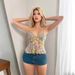 Women's Sweet Fresh Flower Print V Neck Sleeveless Suspenders Slim Fit Playful Wood Ear Edge Top New Style_ecoleips.com