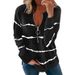 Aria Basics Aria Basics 2024 Fall/Winter Autumn Striped Zipper V-Neck Long Sleeve Plus Size Loose Women's T-Shirt Sweatshirt European And_ecoleips.com