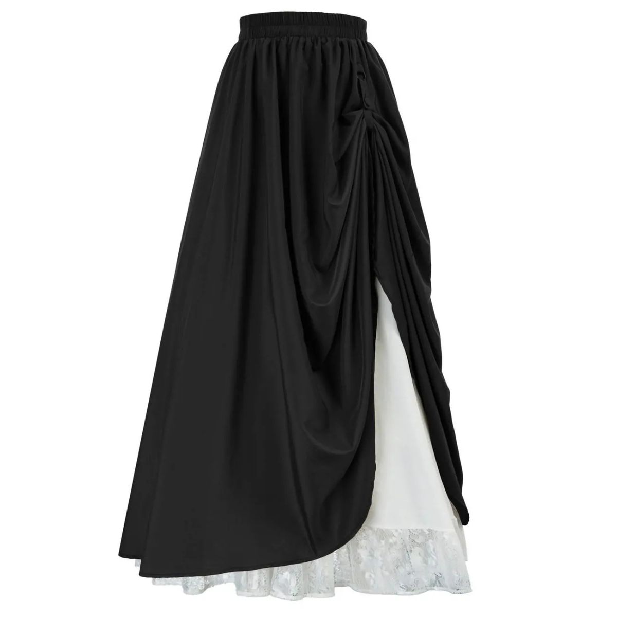 Vintage High Waist A-Line Midi Skirt Lace-Trimmed Flared Hem plus Size Women's Bottoms M-4XL Size Freedom Color Poetry_ecoleips.com