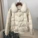 Women’s Cropped Puffer Jacket – Luxe Mink Fur Trim, Retro Button Design (Straight Cut, Thick Warmth, M/L/XL, 4 Classic Colors)_ecoleips.com