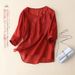 Summer Short-Sleeved Cotton-Linen T-Shirt For Women Slimming Design That Covers The Abdomen; Loose Fit; Available In L_ecoleips.com