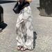 Summer Retro Hong Kong Style Digital Print Casual Straight Leg Pants High End Feel for Women_ecoleips.com