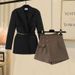 Effortless Sophistication – Plus Size Spring Suit Set With Waist-Defining Blazer & High-Waisted Short Skirt, Modern Work-to-Wine Ensemble_ecoleips.com