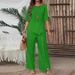 Women's Clothing Trousers Suit Elegant Fashion Casual Button Half Sleeve Shirt Loose Two Piece Suit_ecoleips.com