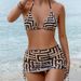 Women's Clothing Printed Lace Up Sexy Bikini Three Piece Swimsuit Female Beach Skirt Hot Spring Swimsuit_ecoleips.com