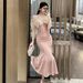 2026 Summer New Design Off-Shoulder Engagement French Pink Dress Party Evening Gown 11522_ecoleips.com