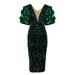 Women's Clothing Sexy V Neck Stacked Sleeve Dress High Waist V Back Party Sequin Dress Dress_ecoleips.com