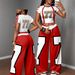 Women's Style Printed Two Piece Set Cropped Short Sleeved Wide Leg Pants Tight Fitting Sexy Top Set_ecoleips.com