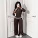 Women's Clothing Autumn/Winter New Women's Casual Striped Color Block Long Sleeved Top And Pants Two Piece Set_ecoleips.com