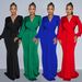 Women's Clothing fashion women's solid color sexy deep V pleated long skirt dress for women_ecoleips.com
