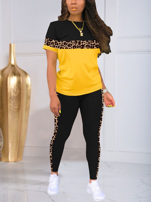Women's round Neck Short Sleeve Two Piece Suit Summer Style Top And Trousers Set European American Cross Border Spot Supply_ecoleips.com