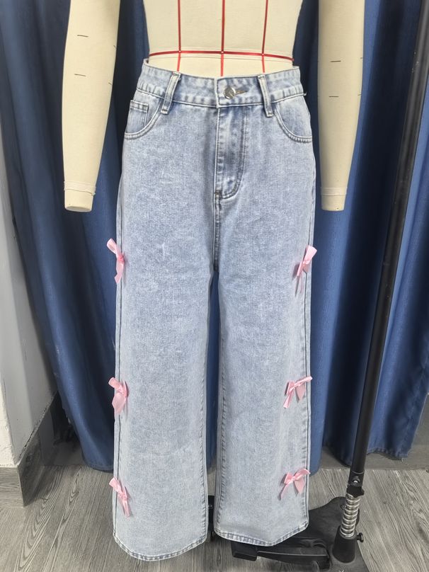 K Street Hot Girl Bow Jeans Loose Straight Leg Wide Leg Pants_ecoleips.com