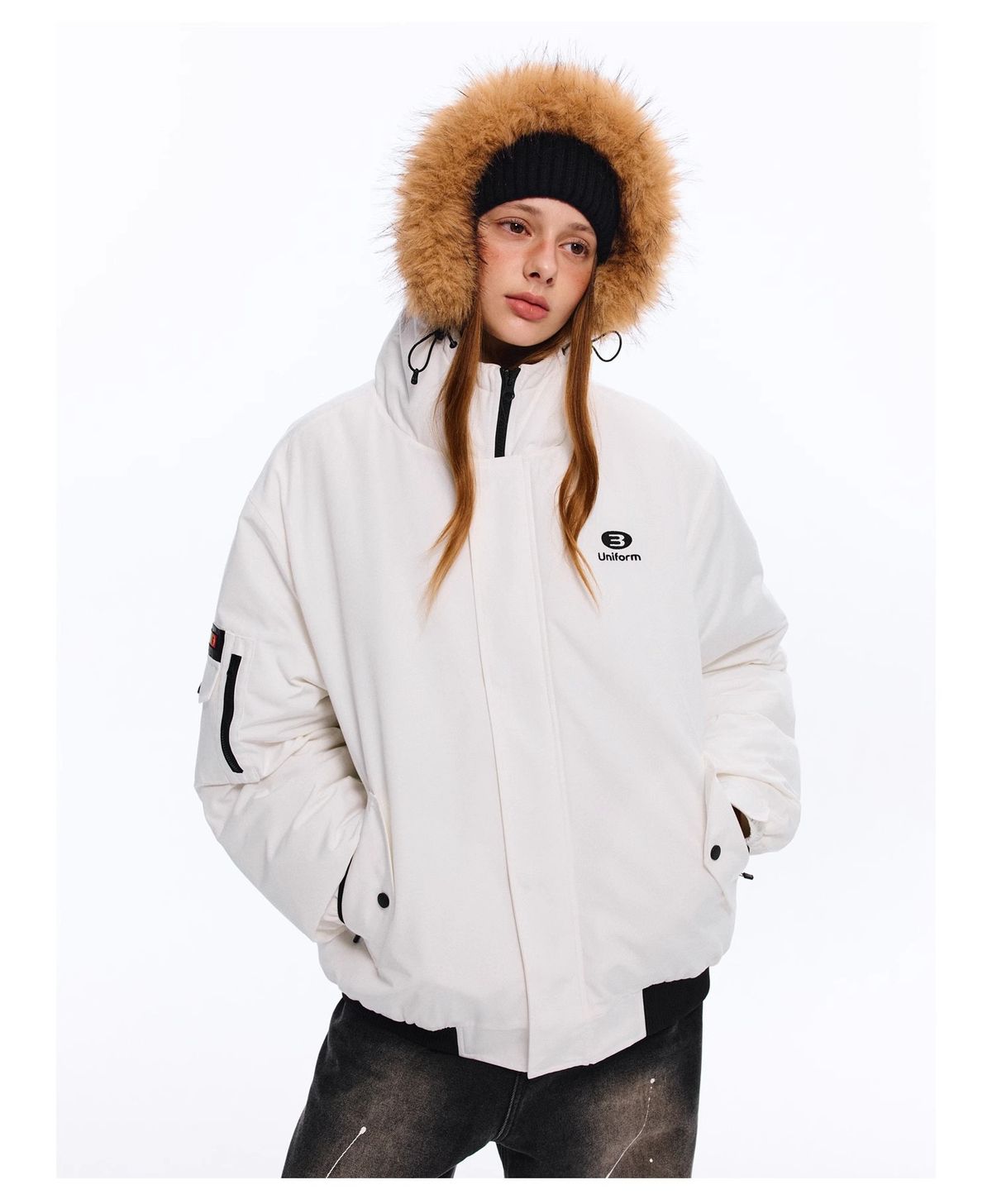 Unisex Short Parka With Detachable Faux Fur Hood – Winter-Proof Quilted Jacket, Oversized Fit & Water-Resistant Polyester Shell_ecoleips.com
