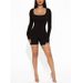 Voya 2026 Spring/Summer New Collection: Women's European And American Women's Fashion Square Neck Long Sleeve Sexy Slim-Fit Union Suit_ecoleips.com