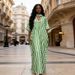 Summer Striped V Neck Long Dress European American Style Casual Loose plus Size Fashion Women's Dress_ecoleips.com