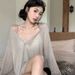 Thin Perspective Long Sleeved T-shirt For Women's Summer Loose Casual Korean Base Sun Protection Cover Up Top For Women_ecoleips.com