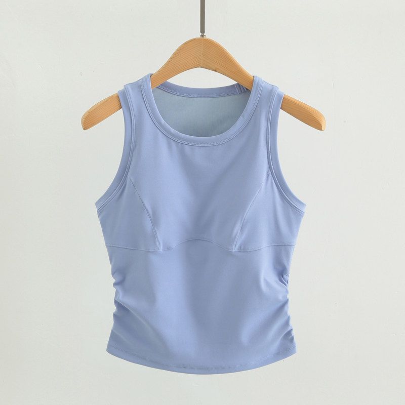 K High Strength Shock-absorbing Sleeveless Yoga Vest Integrated Sports Bra For Women, Tight Fitting, Outerwear, Pleated Fitness Running Bra_ecoleips.com