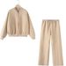 Women's Clothing hot selling zippered pilot jacket, sweatshirt, elastic waist trousers suit_ecoleips.com