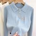 Cozy Bear Print Knit Sweater Women's Casual Long Sleeve Tops Soft Fall Winter Pullover Fashionable Layering Piece_ecoleips.com